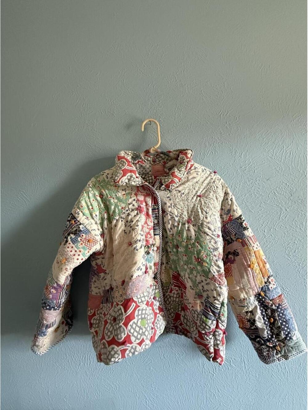 Handmade one of one 1930s Feedsack Quilt Jacket Maple Leaf